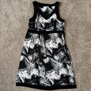 Kim Rogers PL Black White Palm Print Dress Petite Large Resortwear Coastal Chic
